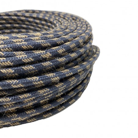 Cotton Wrapped Round Electric Cable - Grey Graphite/Jute LM91