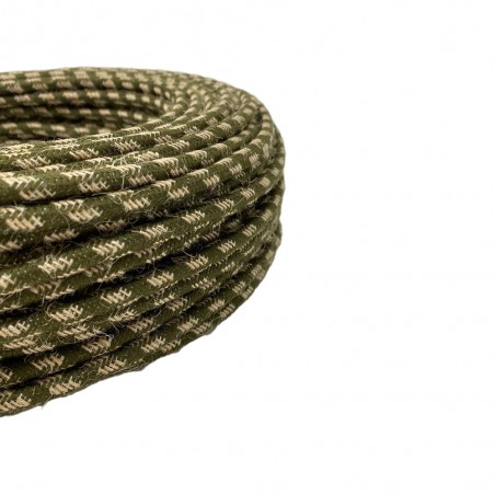 Cotton Wrapped Round Electric Cable - Military Green/Jute LM94
