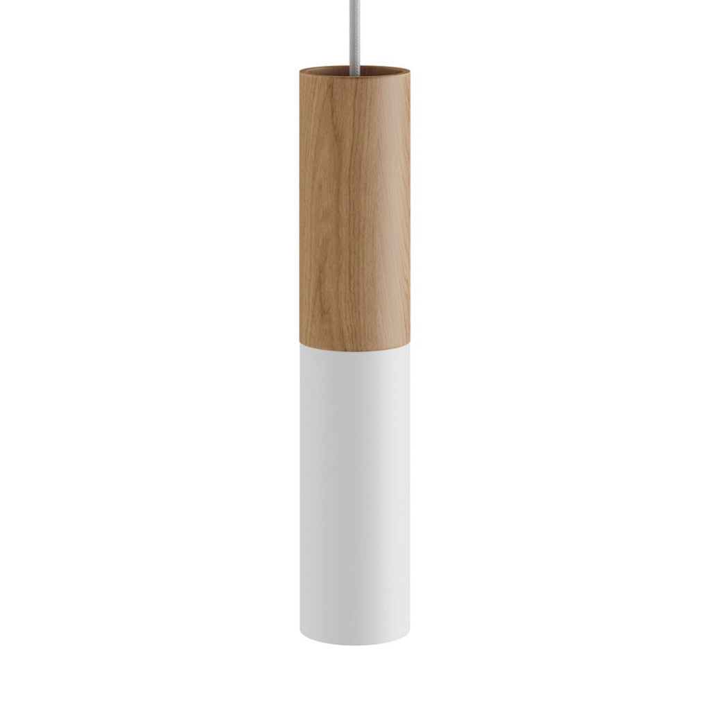 Wood/Metal Tube For Spotlight With E14 Lampholder Double Threaded. Natural/Matt White