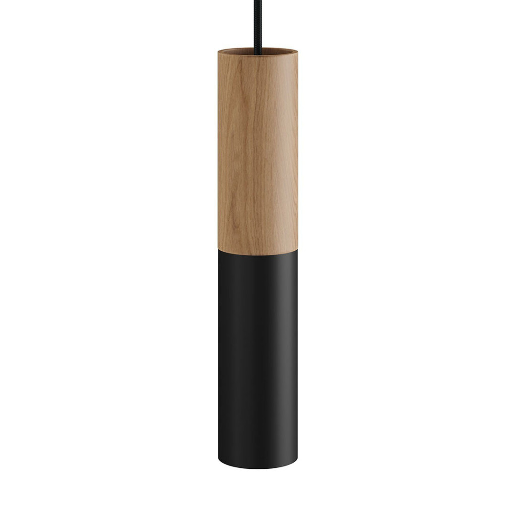 Wood/Metal Tube For Spotlight With E14 Lampholder Double Threaded. Natural/Black