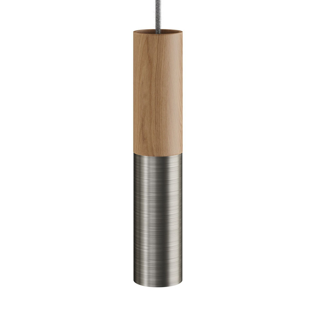 Wood/Metal Tube For Spotlight With E14 Lampholder Double Threaded. Natural/Brushed Titanium