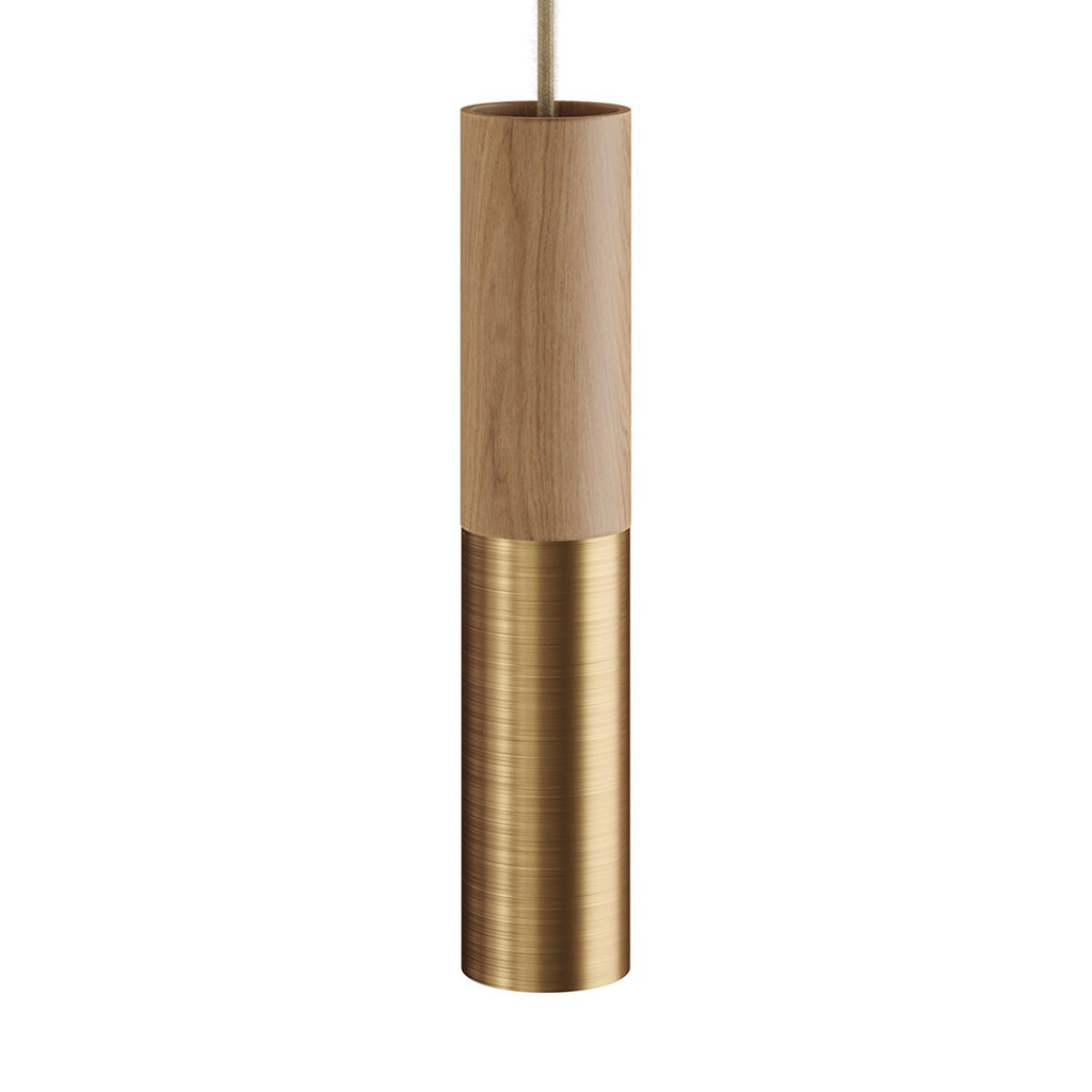 Wood/Metal Tube For Spotlight With E14 Lampholder Double Threaded. Natural/Brushed Brass