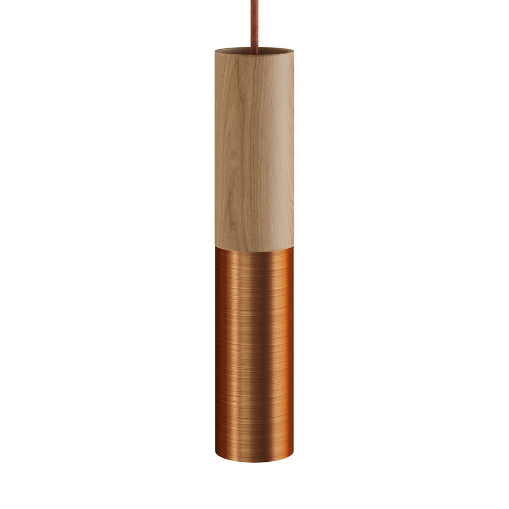 Wood/Metal Tube For Spotlight With E14 Lampholder Double Threaded. Natural/Brushed Copper