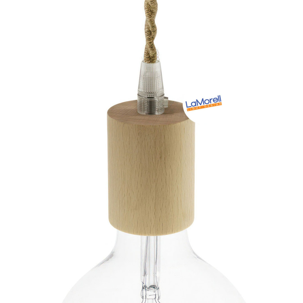 Cylindrical E27 Lampholder In Wood. Lenght 64mm natural
