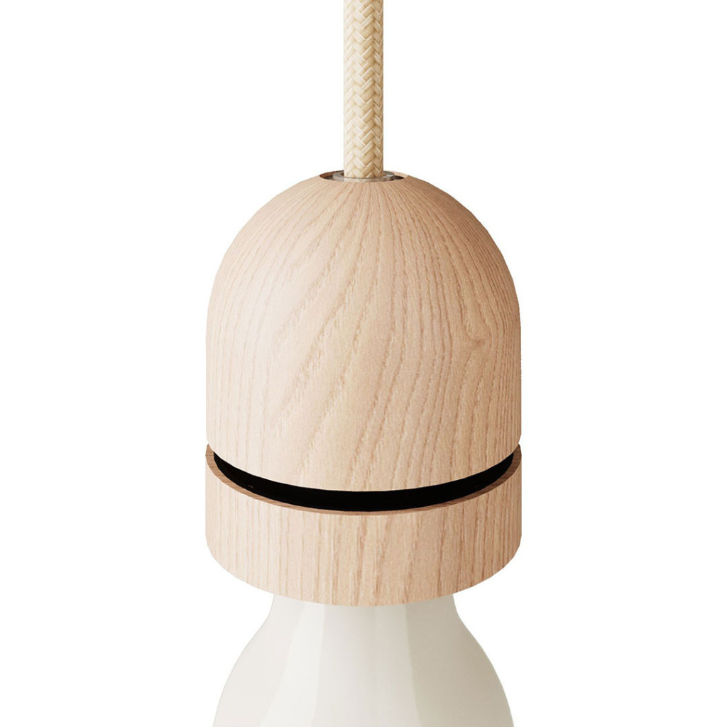 Semi-Spherical E27 Lampholder In Wood for Lampshade. Lenght 63mm