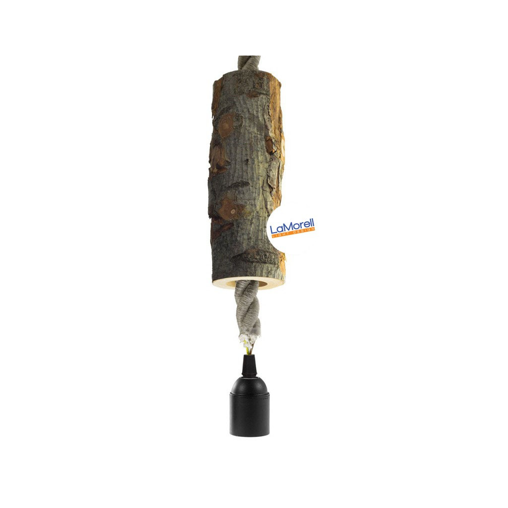 Cylindrical E27 Lampholder In Bark. Lenght 220mm